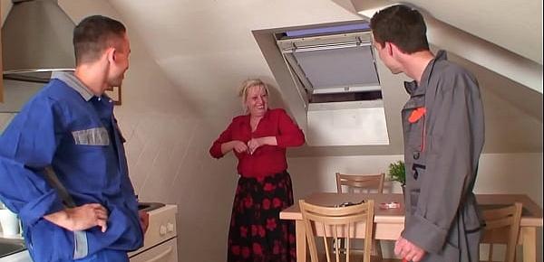 Big tits old grandma please two workers